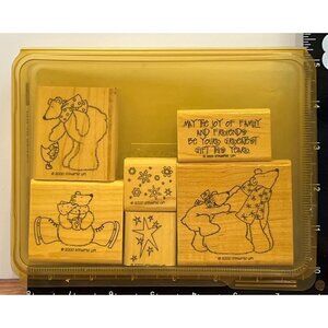 2000 STAMPIN' UP! POLAR BEARS WOOD MOUNTED RUBBER STAMP SET OF 6 HOLIDAY